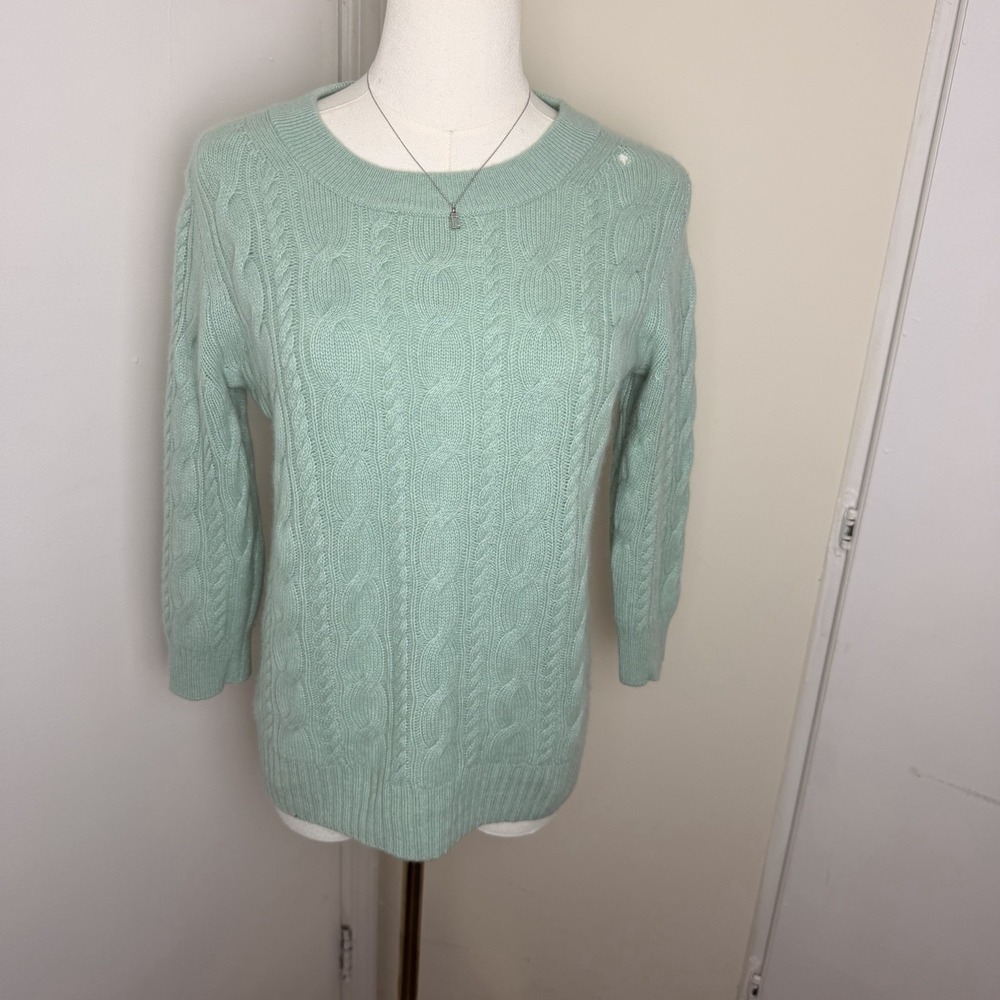 J.Crew Women's 100% Italian Cashmere Cable Knit Sweater Green M